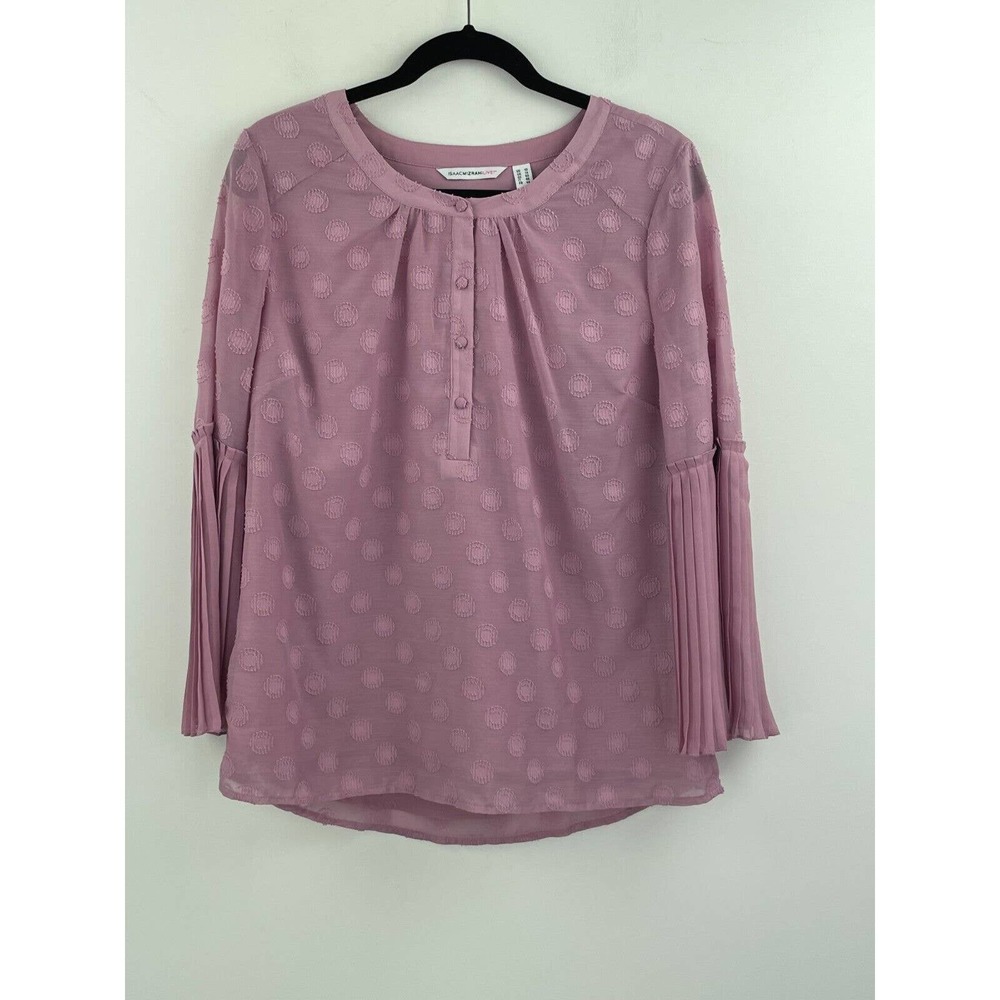 Isaac Mizrahi Live Peasant Top Blouse 10 Pleated A35-06 Bell Sleeve Purple NWT